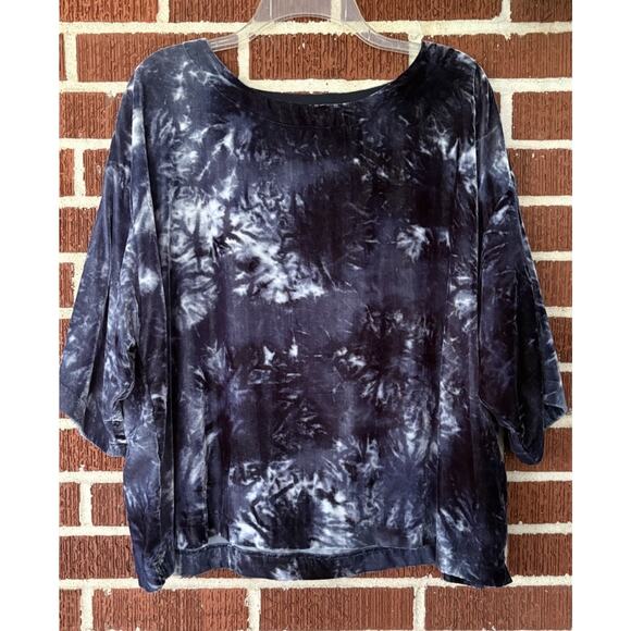 J. Jill Purejill Blue and White Boxy Velour Top 3/4 Sleeves Size Medium - Picture 1 of 3